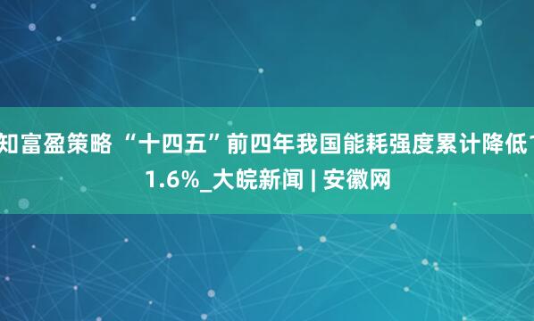 知富盈策略 “十四五”前四年我国能耗强度累计降低11.6%_大皖新闻 | 安徽网